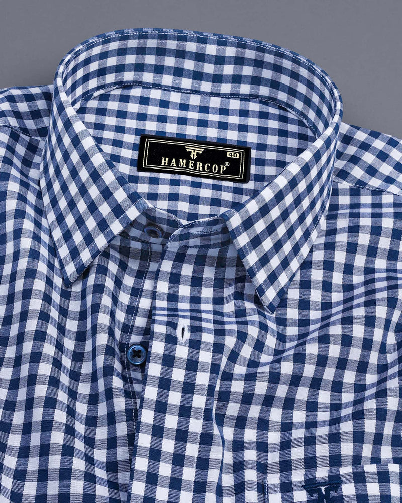 Admiral Blue With White Yarn Dyed Check Cotton Shirt