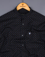 Vortex Black Small Polka Dot Printed Cotton Shirt