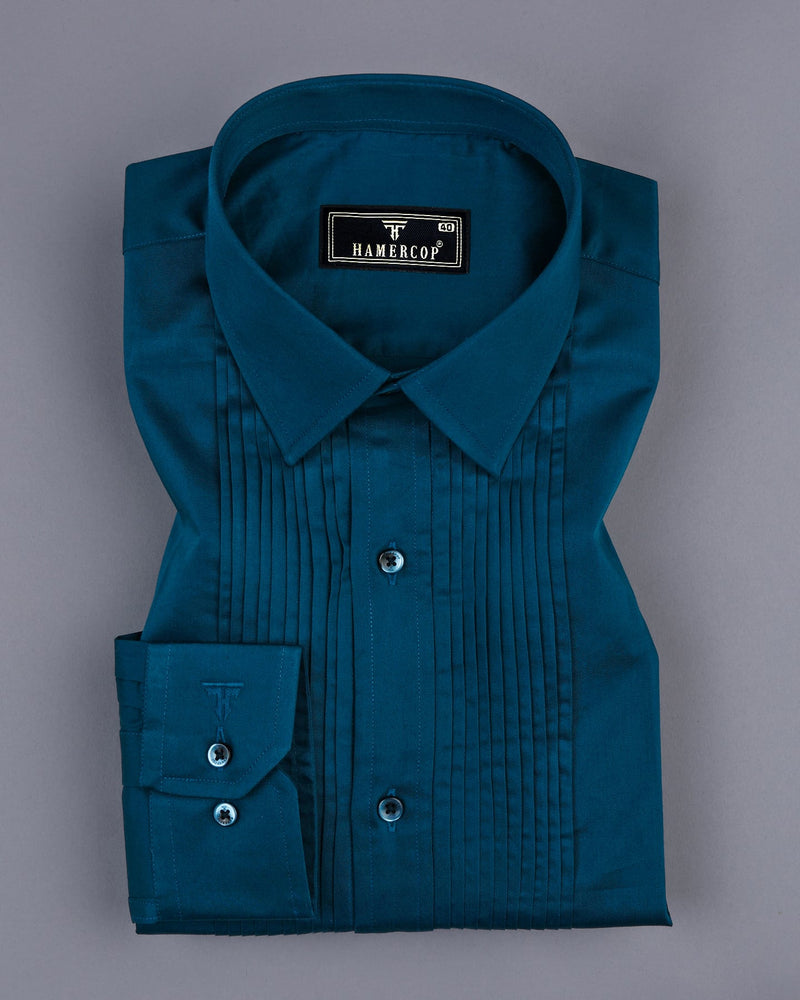 Peacock Blue Soft Touch Satin Designer Tuxedo Shirt โ Hamercop