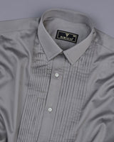 Steel Gray Soft Touch Satin Designer Tuxedo Shirt