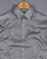 Steel Gray Soft Touch Satin Designer Tuxedo Shirt