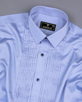 SkyBlue Soft Touch Satin Designer Tuxedo Shirt