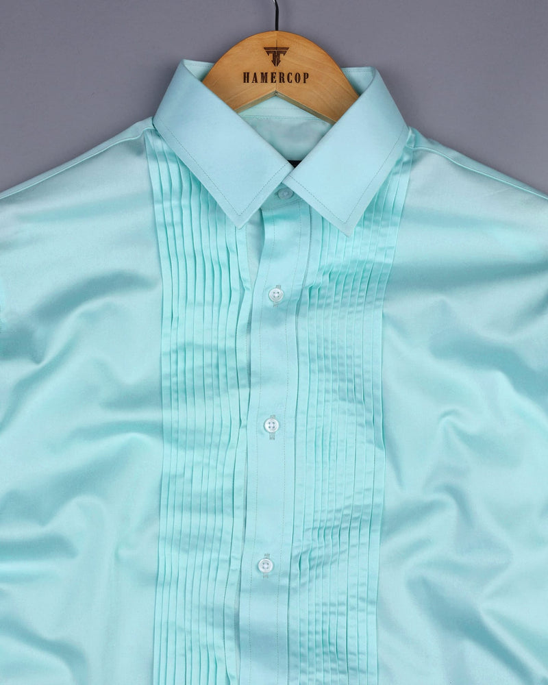 Aqua Blue Soft Touch Satin Designer Tuxedo Shirt