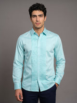 Aqua Blue Soft Touch Satin Designer Tuxedo Shirt