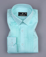 Aqua Blue Soft Touch Satin Designer Tuxedo Shirt
