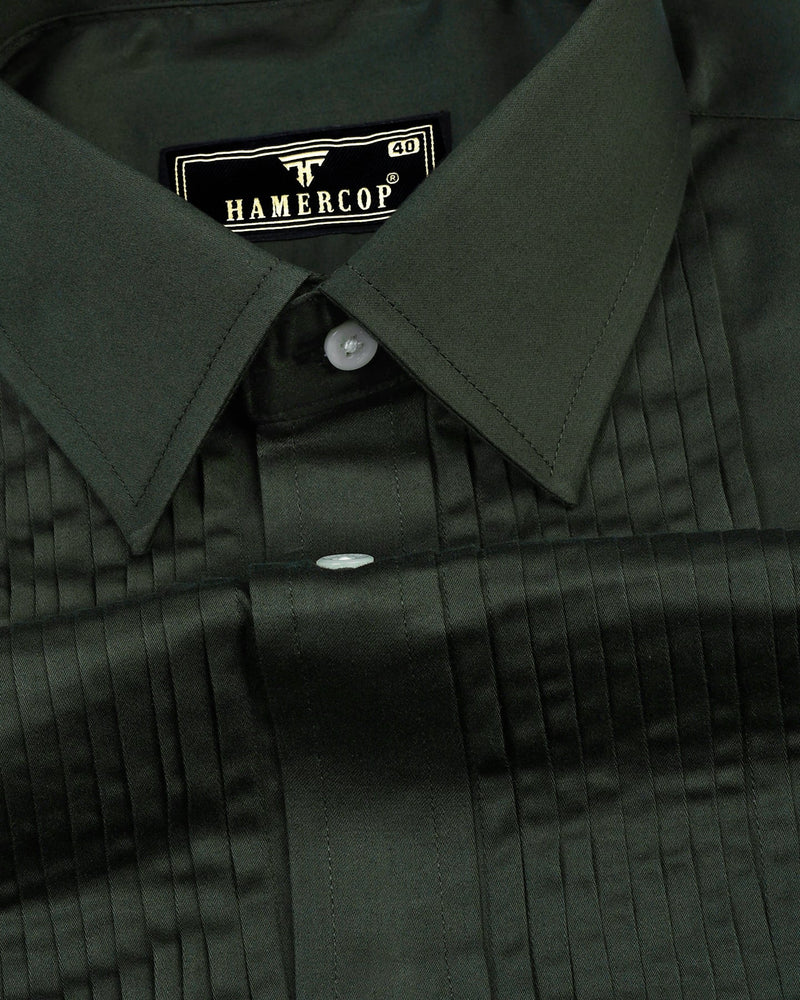 Pine Green Soft Touch Satin Designer Tuxedo Shirt