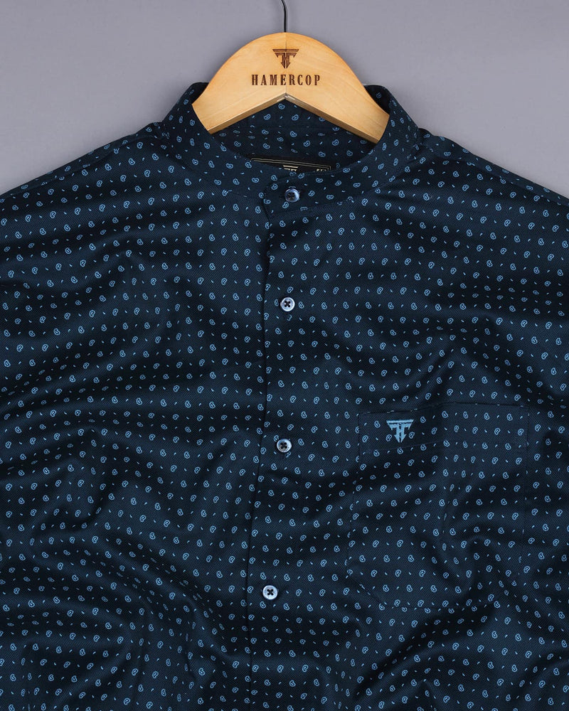 Navyblue With Skyblue Small Paisley Printed Dobby Cotton Shirt