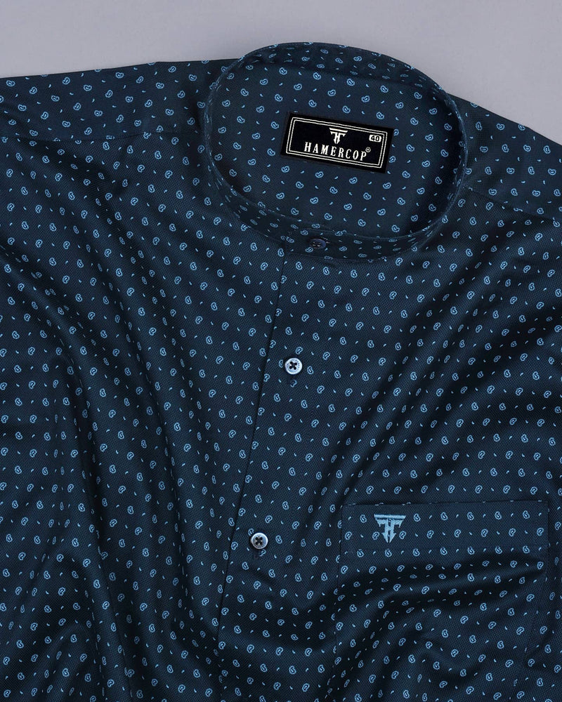 Navyblue With Skyblue Small Paisley Printed Dobby Cotton Shirt