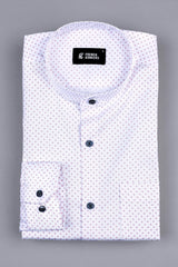 White with light pink and blue dot printed shirt