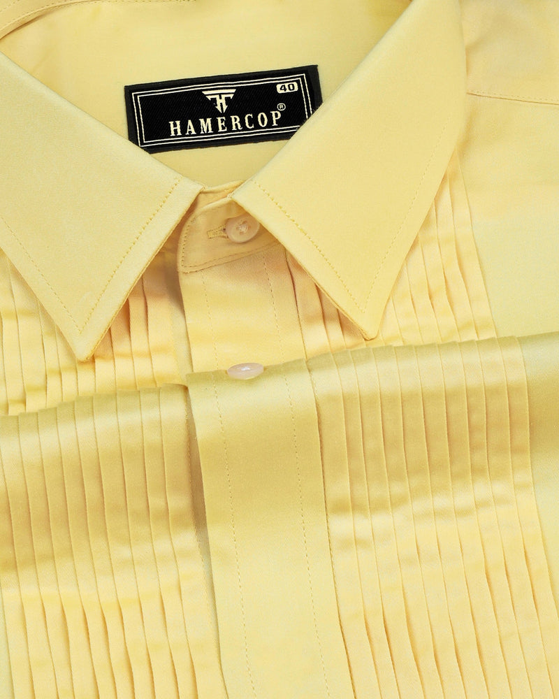 Lemon Yellow Soft Touch Satin Designer Tuxedo Shirt
