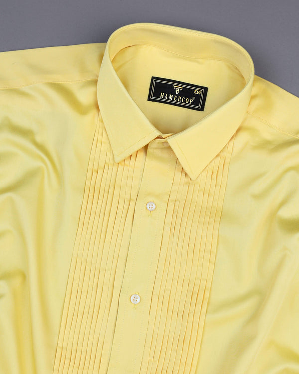 Lemon Yellow Soft Touch Satin Designer Tuxedo Shirt