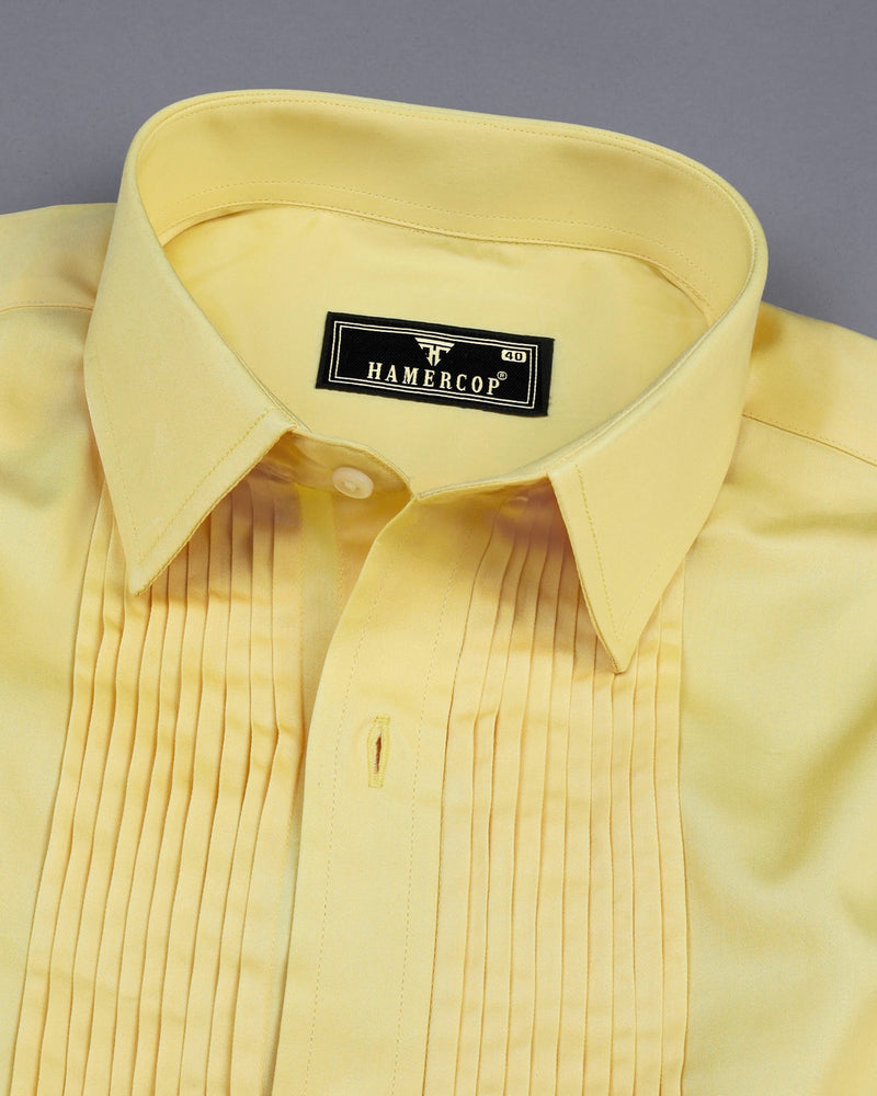 Lemon Yellow Soft Touch Satin Designer Tuxedo Shirt