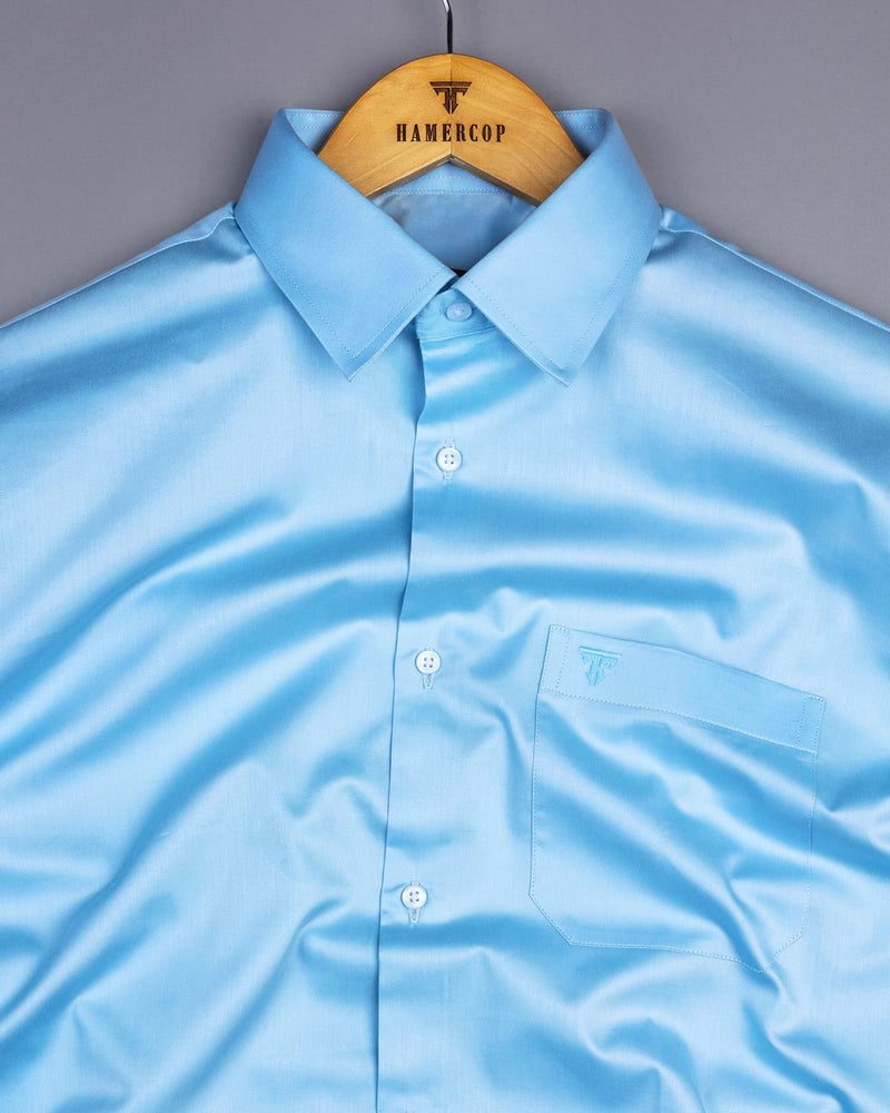 sky blue dress shirt Sky Blue Satin Finish Premium Cotton Shirt – Hamercop