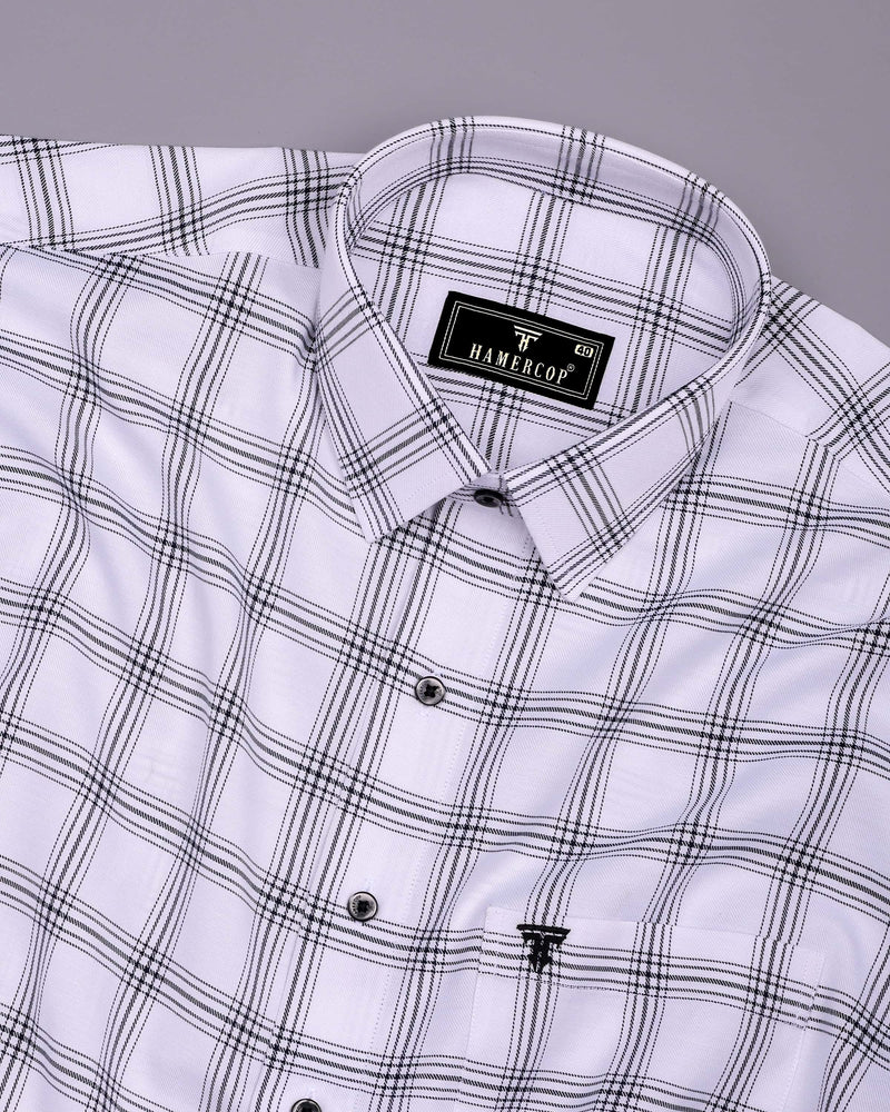 White With Black Twill Check Soft Cotton Formal Shirt