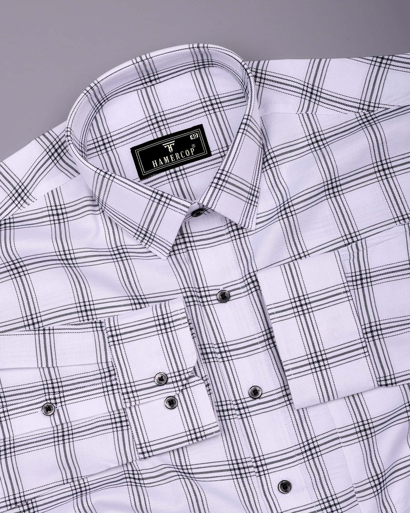 White With Black Twill Check Soft Cotton Formal Shirt