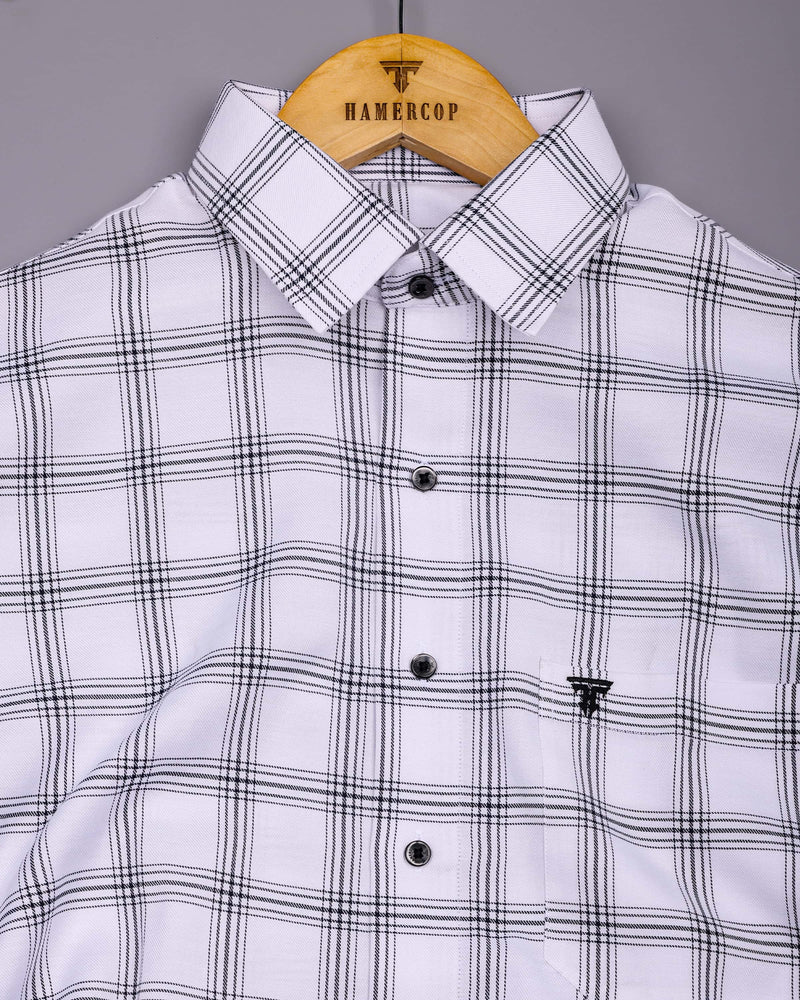 White With Black Twill Check Soft Cotton Formal Shirt