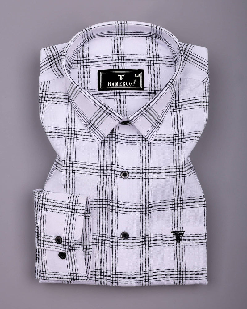 White With Black Twill Check Soft Cotton Formal Shirt