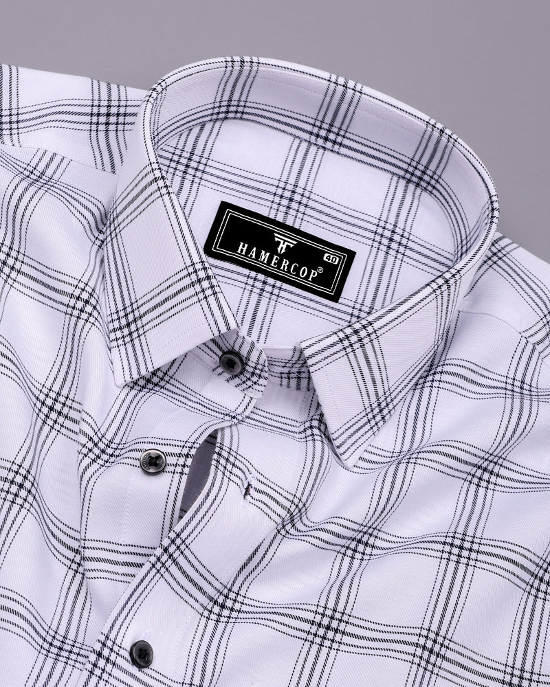 White With Black Twill Check Soft Cotton Formal Shirt