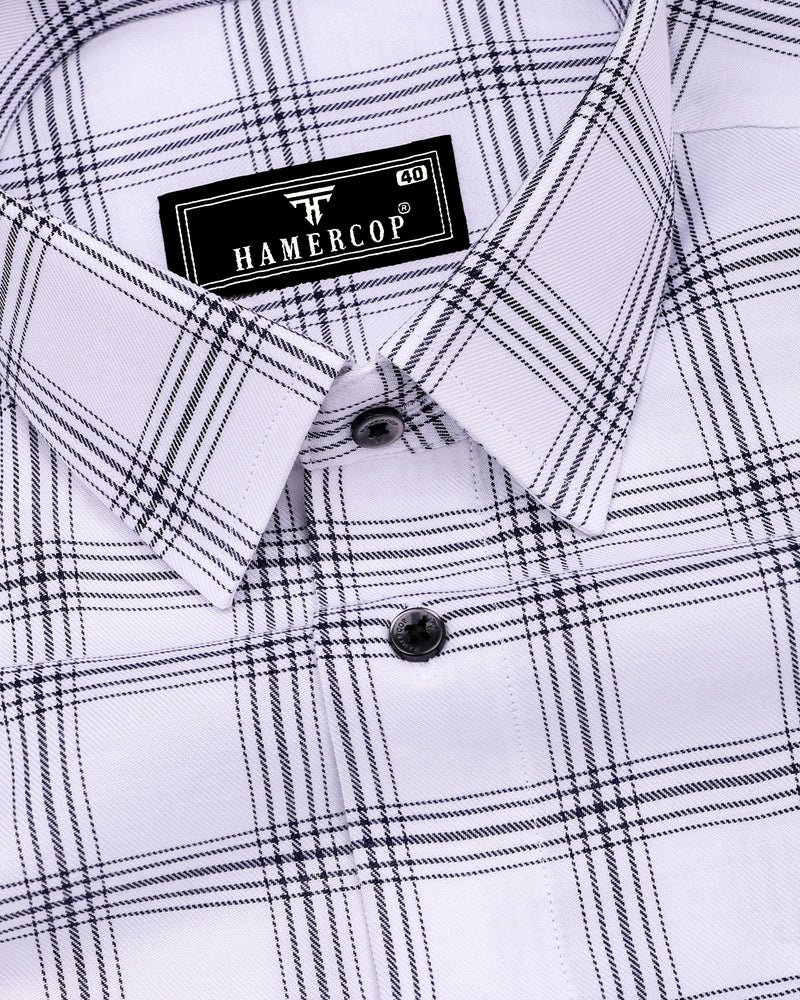 White With Black Twill Check Soft Cotton Formal Shirt