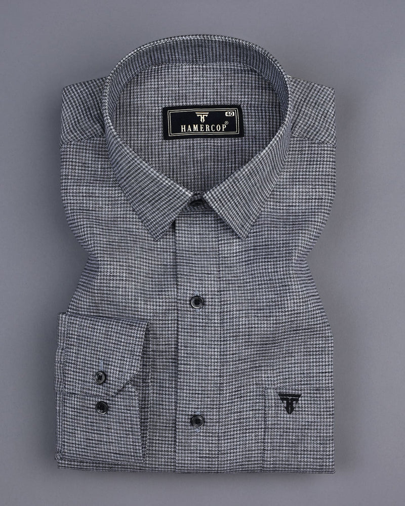 Magnet Gray With White Houndstooth Dobby Cotton Shirt