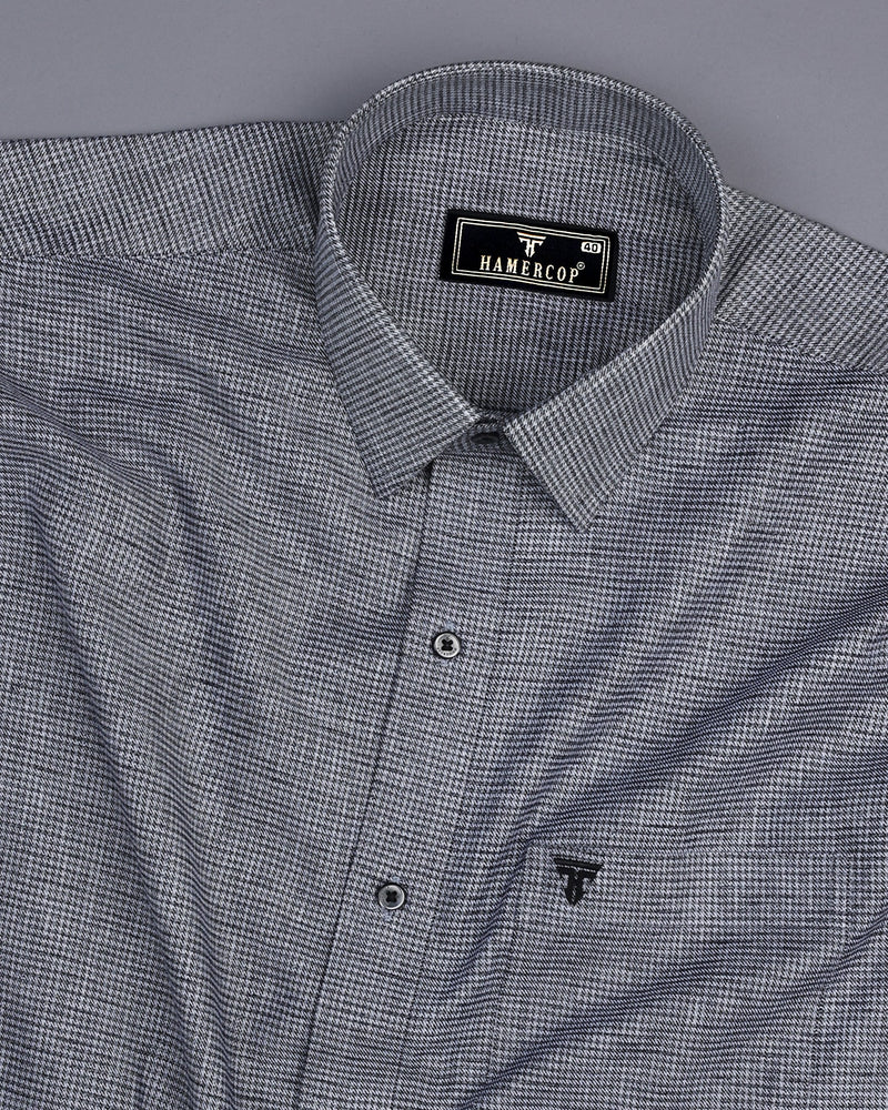 Magnet Gray With White Houndstooth Dobby Cotton Shirt