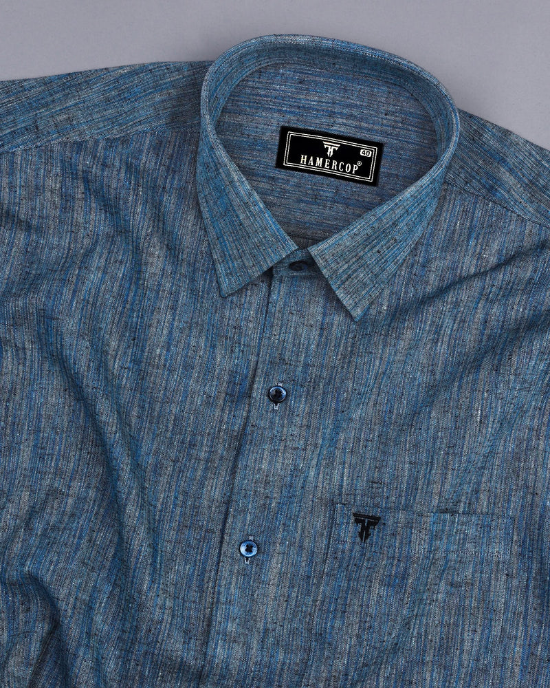 Dusty Blue Two Tone Shaded Solid Linen Shirt