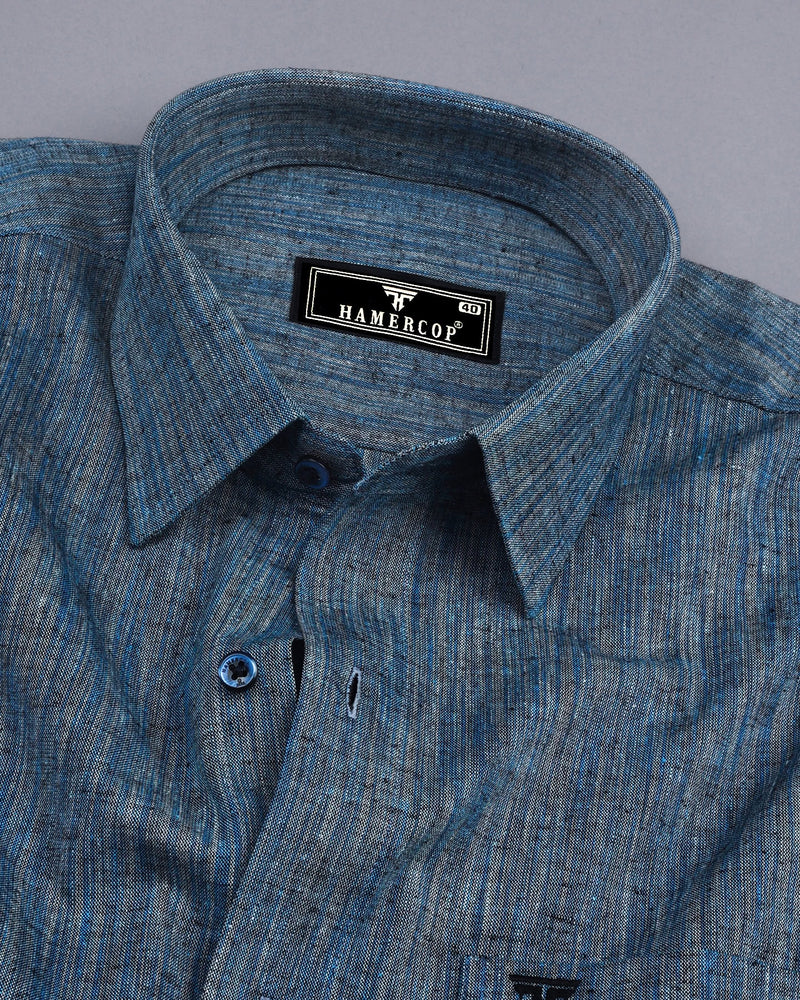 Dusty Blue Two Tone Shaded Solid Linen Shirt