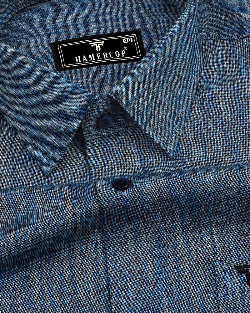 Dusty Blue Two Tone Shaded Solid Linen Shirt