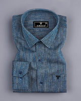 Dusty Blue Two Tone Shaded Solid Linen Shirt