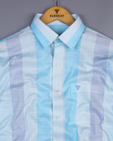 SkyBlue With Multi Color Broad Stripe Linen Cotton Shirt
