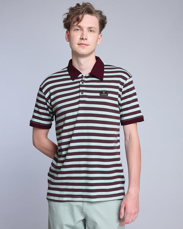 Purple Wine With Green Striped Supersoft Smart Polo T-Shirt