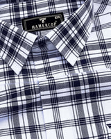 Chrom White With NavyBlue Check Oxford Cotton Formal Shirt