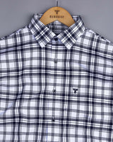 Chrom White With NavyBlue Check Oxford Cotton Formal Shirt