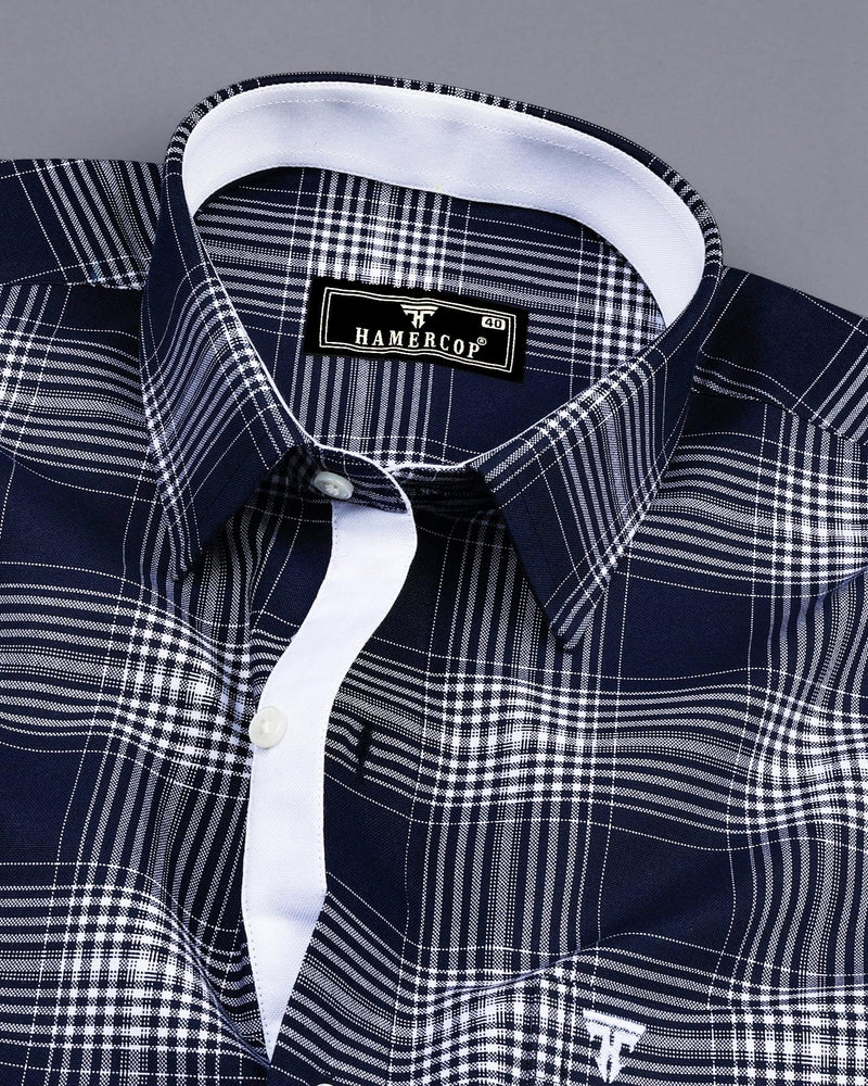 Avola NavyBlue With White Check Oxford Cotton Designer Shirt