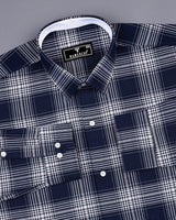 Avola NavyBlue With White Check Oxford Cotton Designer Shirt