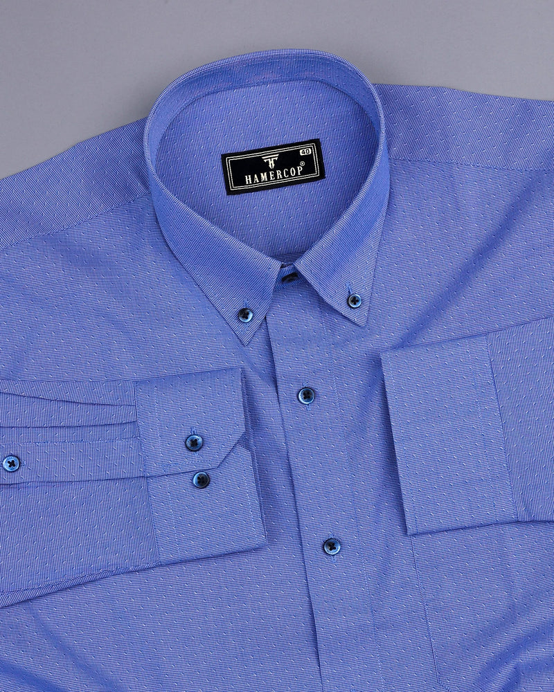 Sefton Blue Houndstooth Dobby Cotton Formal Shirt