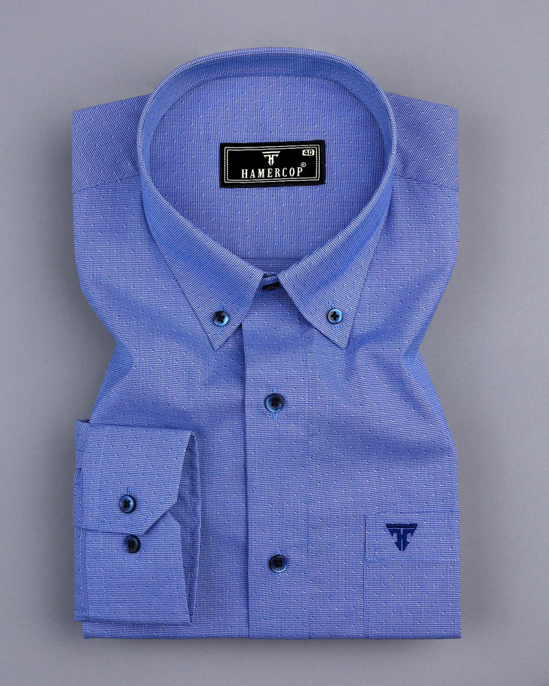 Sefton Blue Houndstooth Dobby Cotton Formal Shirt