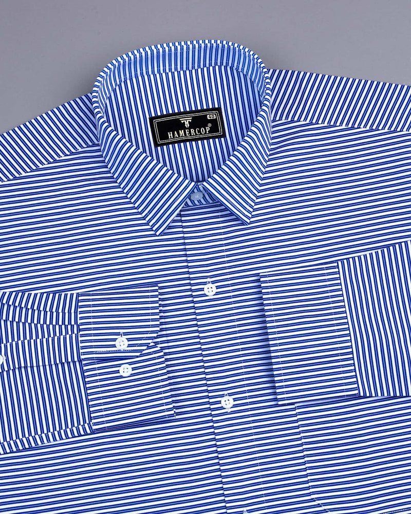 Blue With White Weft Stripe Formal Cotton Shirt