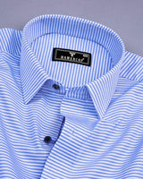 Levin Blue With White Weft Stripe Dobby Cotton Formal Shirt