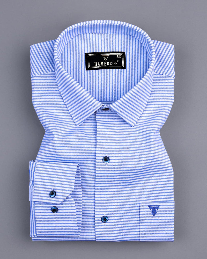 Levin Blue With White Weft Stripe Dobby Cotton Formal Shirt