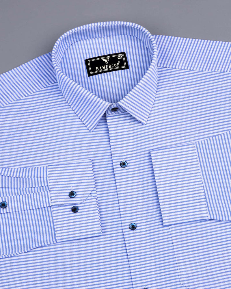 Levin Blue With White Weft Stripe Dobby Cotton Formal Shirt