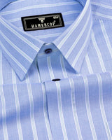 Darwin Blue With Green Stripe Formal Cotton Shirt