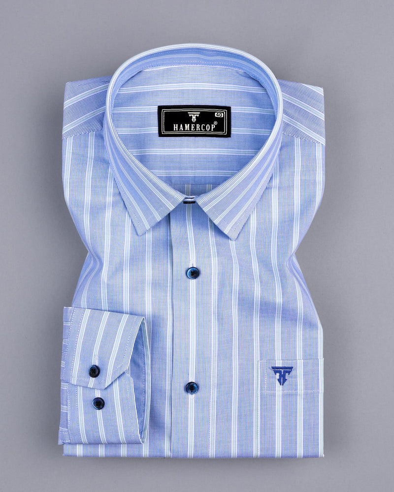 Darwin Blue With Green Stripe Formal Cotton Shirt