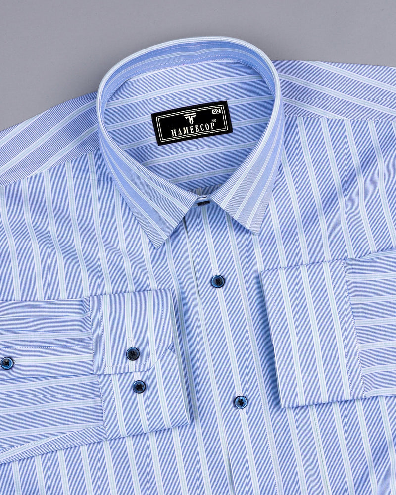 Darwin Blue With Green Stripe Formal Cotton Shirt