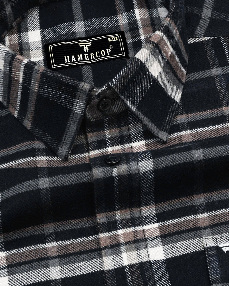 Melanite Black Multi Color Plaid Flannel Check Cotton Shirt