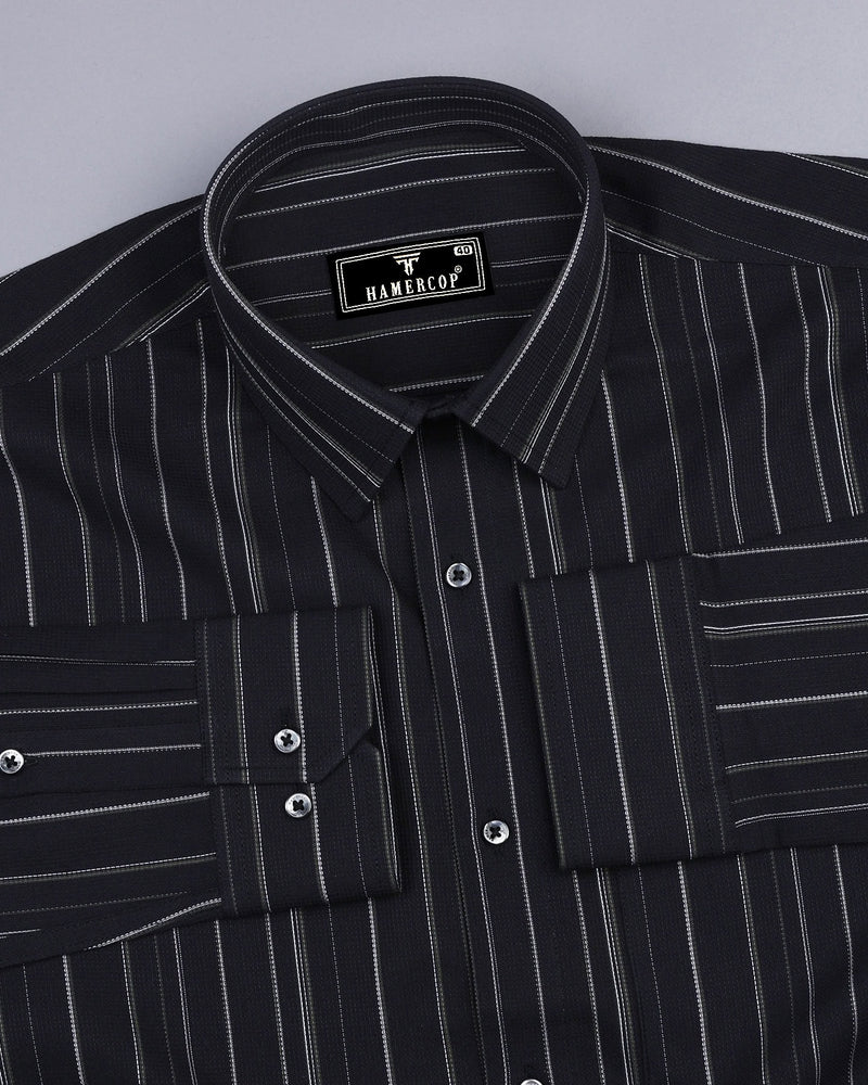 Avantel Black With White Stripe Dobby Cotton Shirt