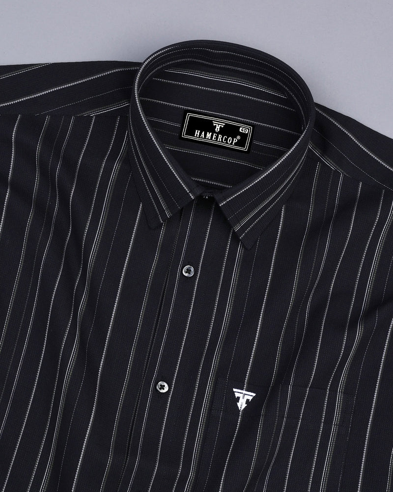 Avantel Black With White Stripe Dobby Cotton Shirt