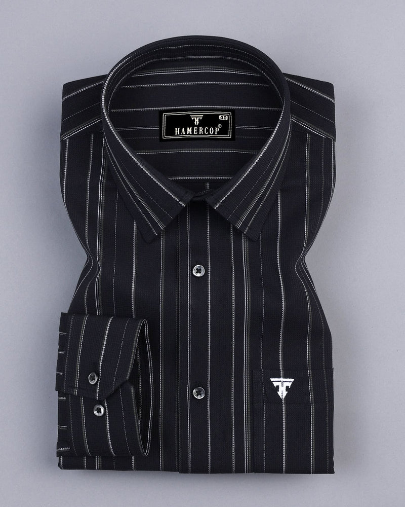 Avantel Black With White Stripe Dobby Cotton Shirt