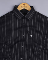 Avantel Black With White Stripe Dobby Cotton Shirt