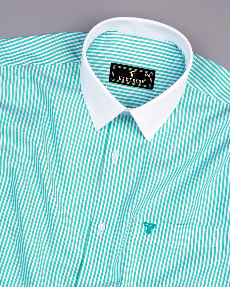 Belladon Rama Green Bengal Stripe Oxford Cotton Designer Shirt